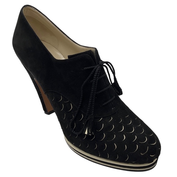 SALVATORE FERRAGAMO BLACK LIMITED EDITION ARCHIVES SIRENA 1938 SUEDE HEELED SHOE - Picture 1 of 12